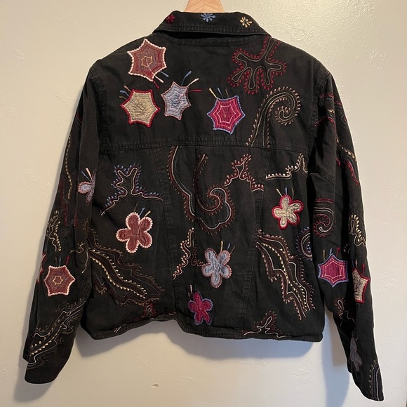 Yak Magik Jacket Black Floral Embellished Silk Patchwork 100% Cotton - Picture 9 of 11